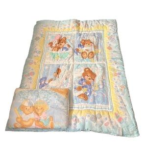 Vintage Baby Morgan TEDDY BEDDY Bear Comforter Quilt Crib Blanket W/ Pillow